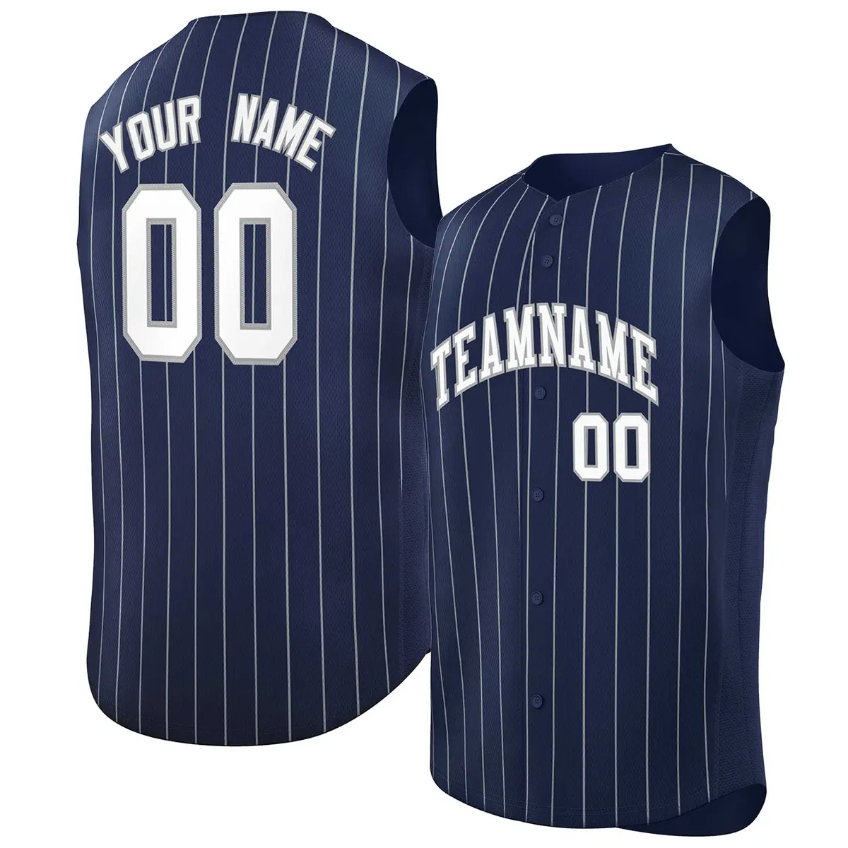 Navy White-Gray Striped Sleeveless Fashion Baseball Jersey