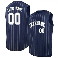 Navy White-Gray Striped Sleeveless Fashion Baseball Jersey