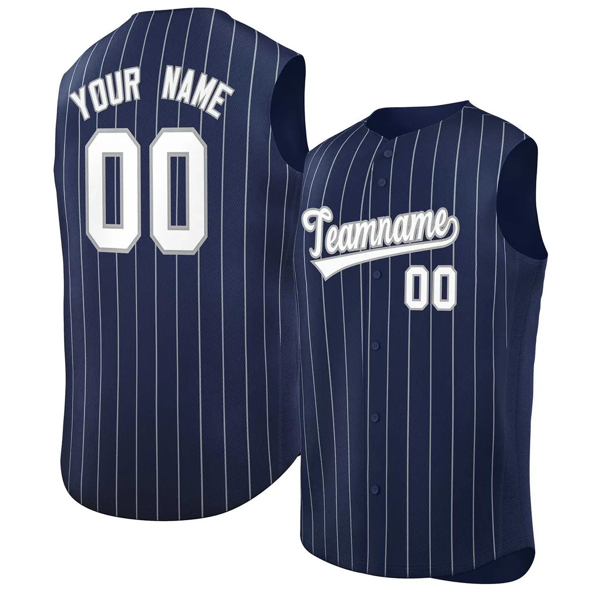 Navy White-Gray Striped Sleeveless Fashion Baseball Jersey