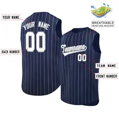 Navy White-Gray Striped Sleeveless Fashion Baseball Jersey 2