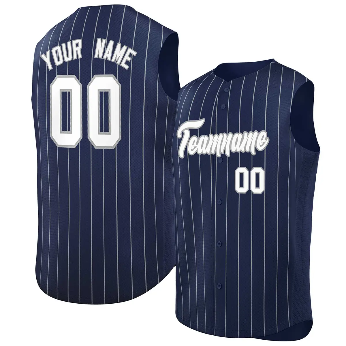 Navy White-Gray Striped Sleeveless Fashion Baseball Jersey