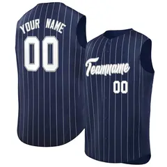 Navy White-Gray Striped Sleeveless Fashion Baseball Jersey