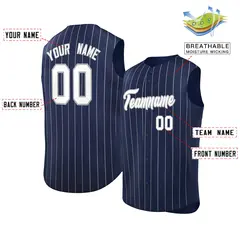 Navy White-Gray Striped Sleeveless Fashion Baseball Jersey 2