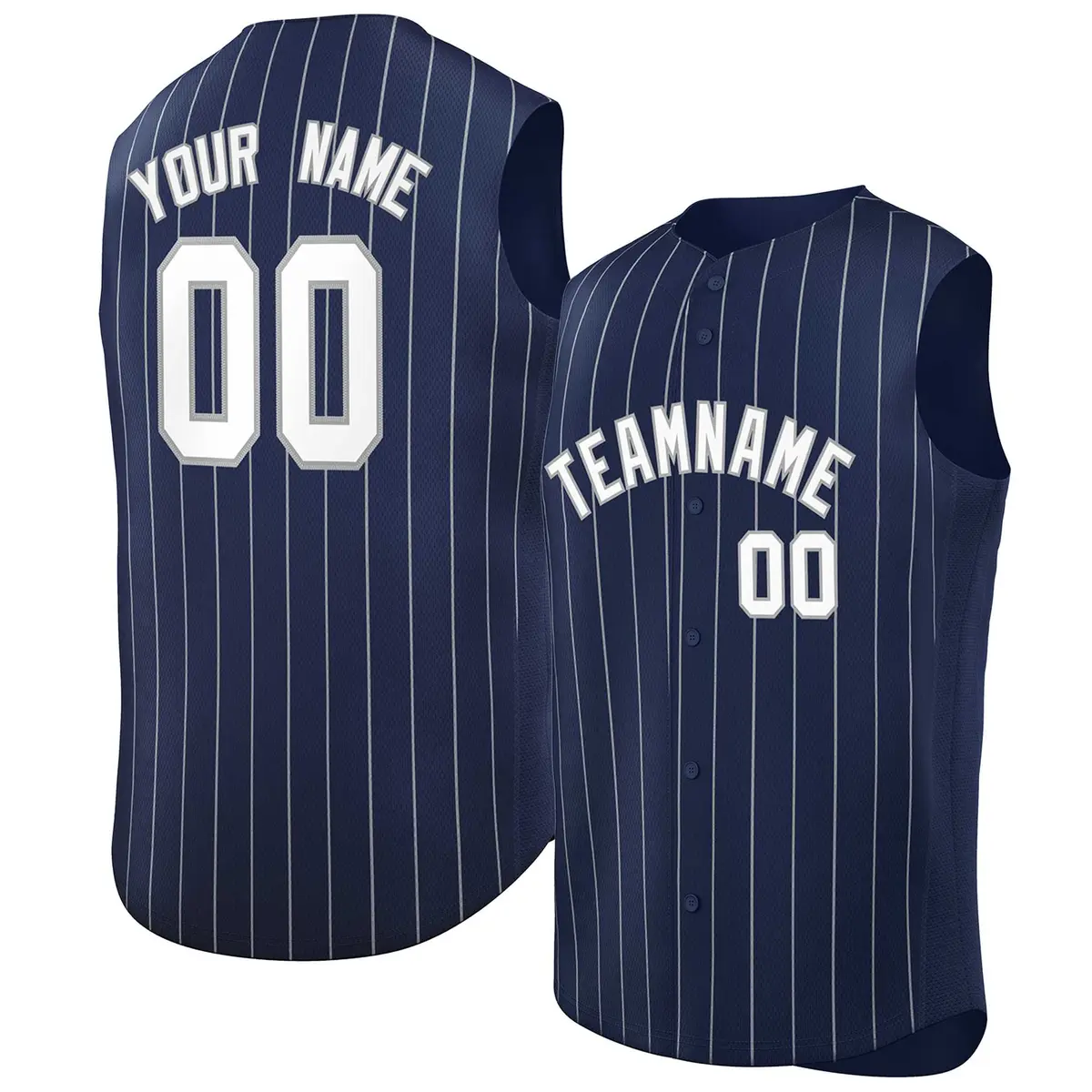 Navy White-Gray Striped Sleeveless Fashion Baseball Jersey