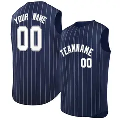 Navy White-Gray Striped Sleeveless Fashion Baseball Jersey