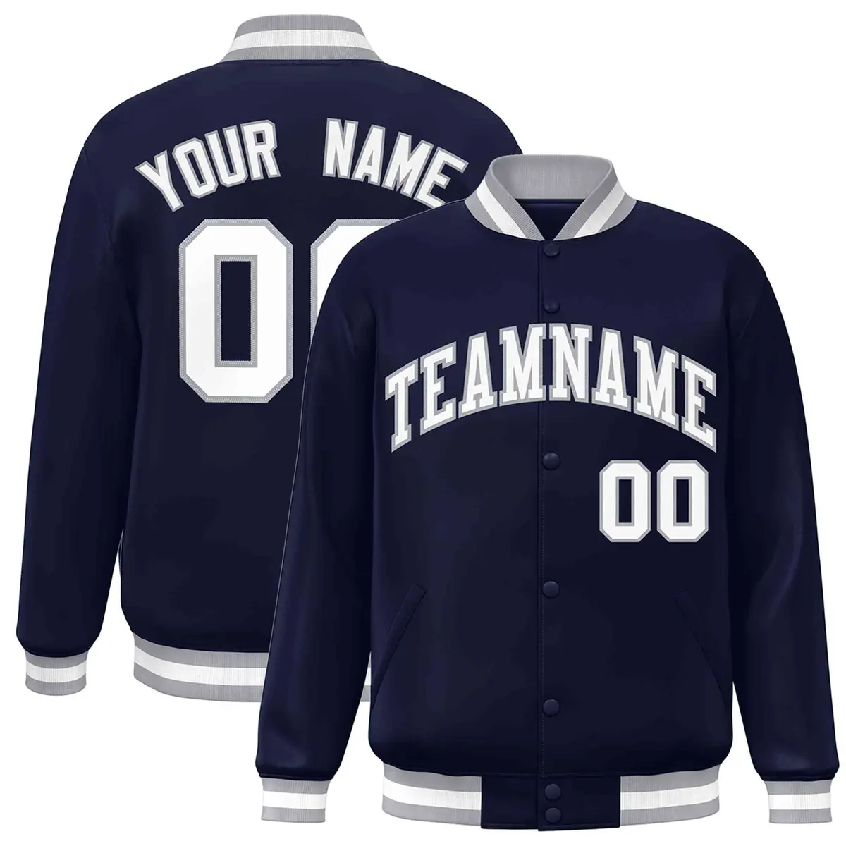 Navy White-Gray Varsity Full-Snap Letterman Jacket