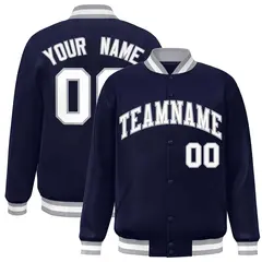 Navy White-Gray Varsity Full-Snap Letterman Jacket