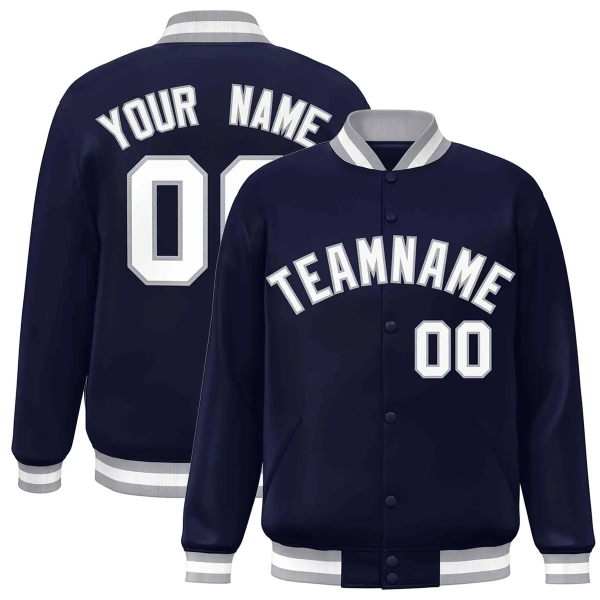 Navy White-Gray Varsity Full-Snap Letterman Jacket