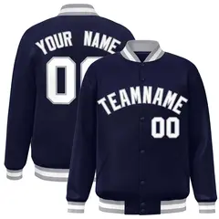 Navy White-Gray Varsity Full-Snap Letterman Jacket