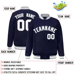 Navy White-Gray Varsity Full-Snap Letterman Jacket 2