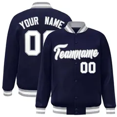 Navy White-Gray Varsity Full-Snap Letterman Jacket