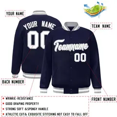 Navy White-Gray Varsity Full-Snap Letterman Jacket 2