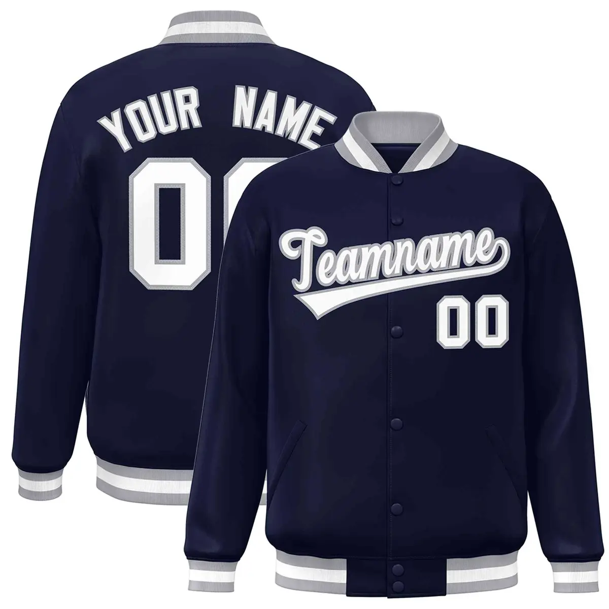 Navy White-Gray Varsity Full-Snap Letterman Jacket