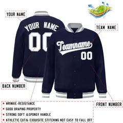 Navy White-Gray Varsity Full-Snap Letterman Jacket 2