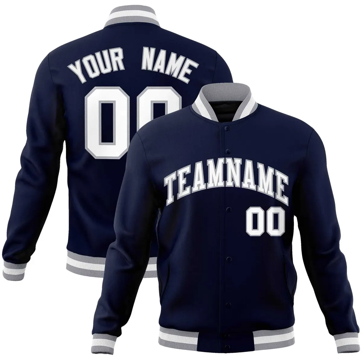 Navy White-Gray Varsity Full-Snap Letterman Jacket