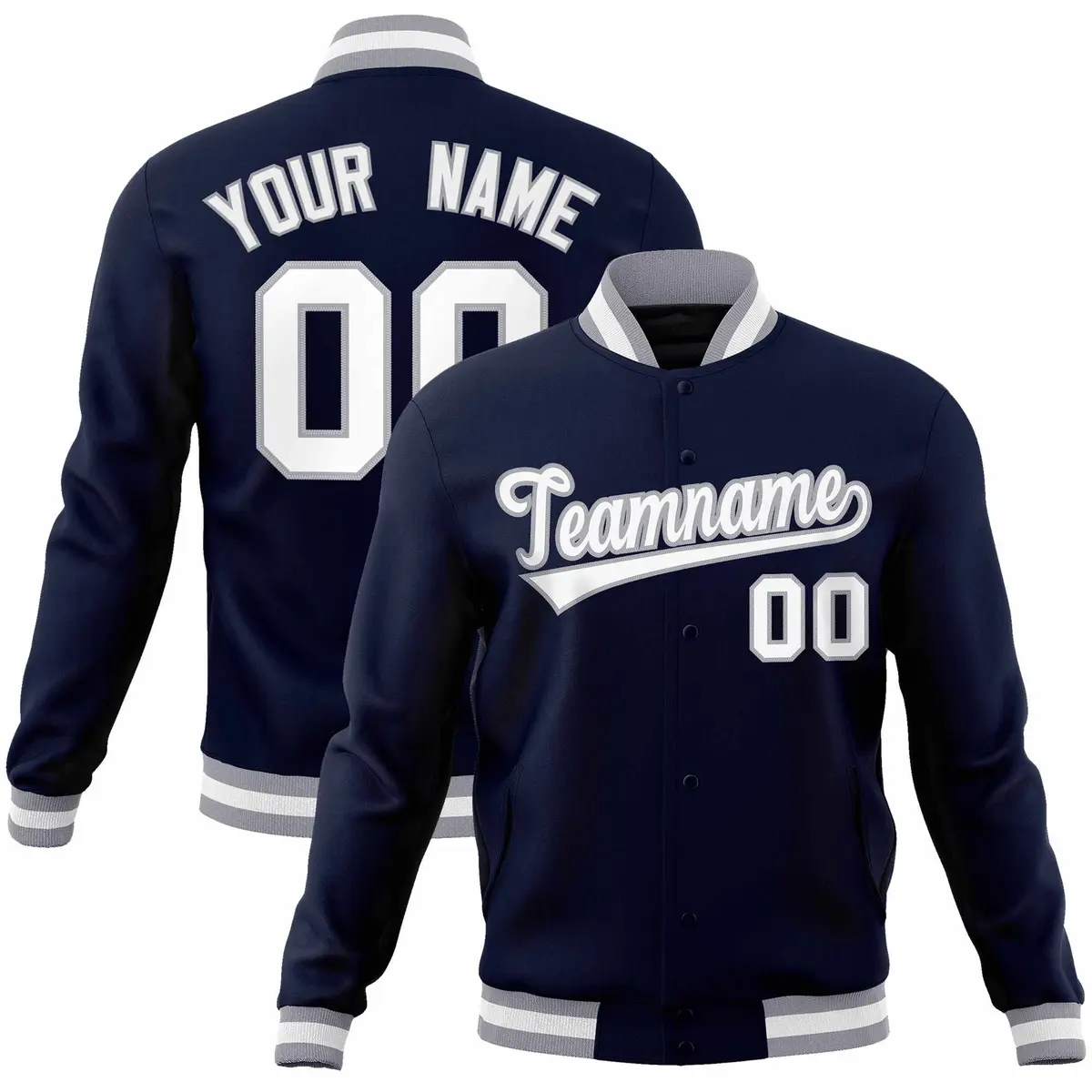 Navy White-Gray Varsity Full-Snap Letterman Jacket