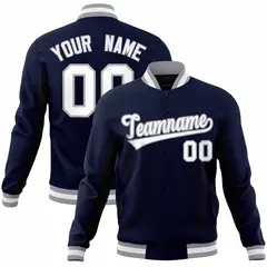 Navy White-Gray Varsity Full-Snap Letterman Jacket