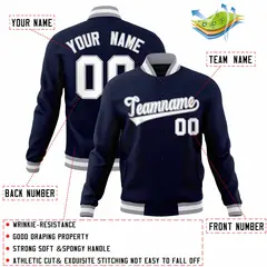 Navy White-Gray Varsity Full-Snap Letterman Jacket 4