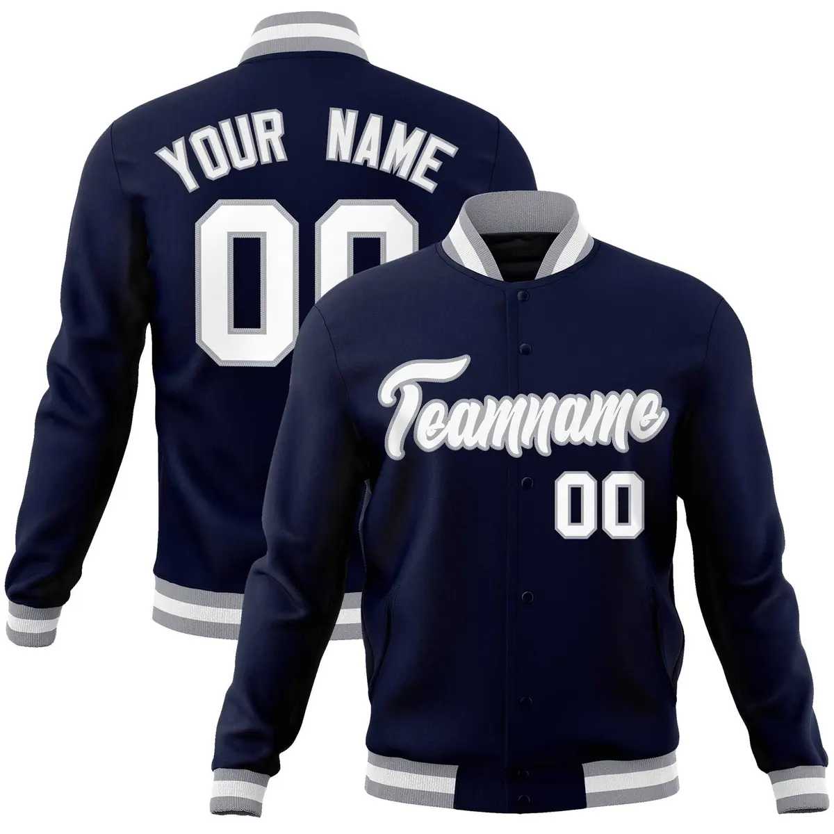 Navy White-Gray Varsity Full-Snap Letterman Jacket