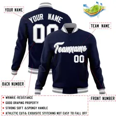 Navy White-Gray Varsity Full-Snap Letterman Jacket 4
