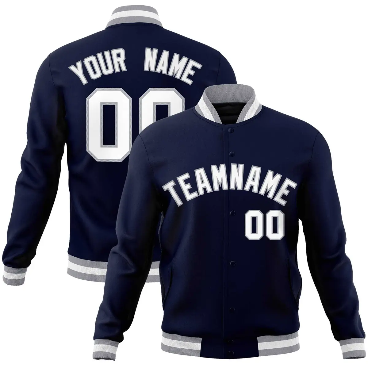 Navy White-Gray Varsity Full-Snap Letterman Jacket