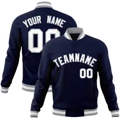 Navy White-Gray Varsity Full-Snap Letterman Jacket 1