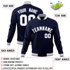 Navy White-Gray Varsity Full-Snap Letterman Jacket 4
