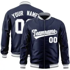 Navy White-Gray Varsity Letterman Bomber Jacket