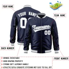 Navy White-Gray Varsity Letterman Bomber Jacket 2