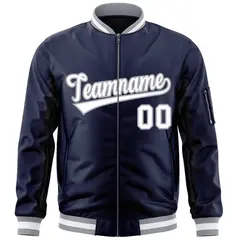 Navy White-Gray Varsity Letterman Bomber Jacket 3