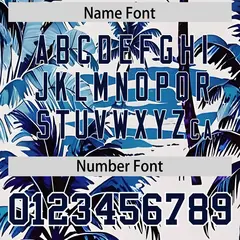Navy White Hawaiian Graffiti Palm Tree Baseball Jersey 4