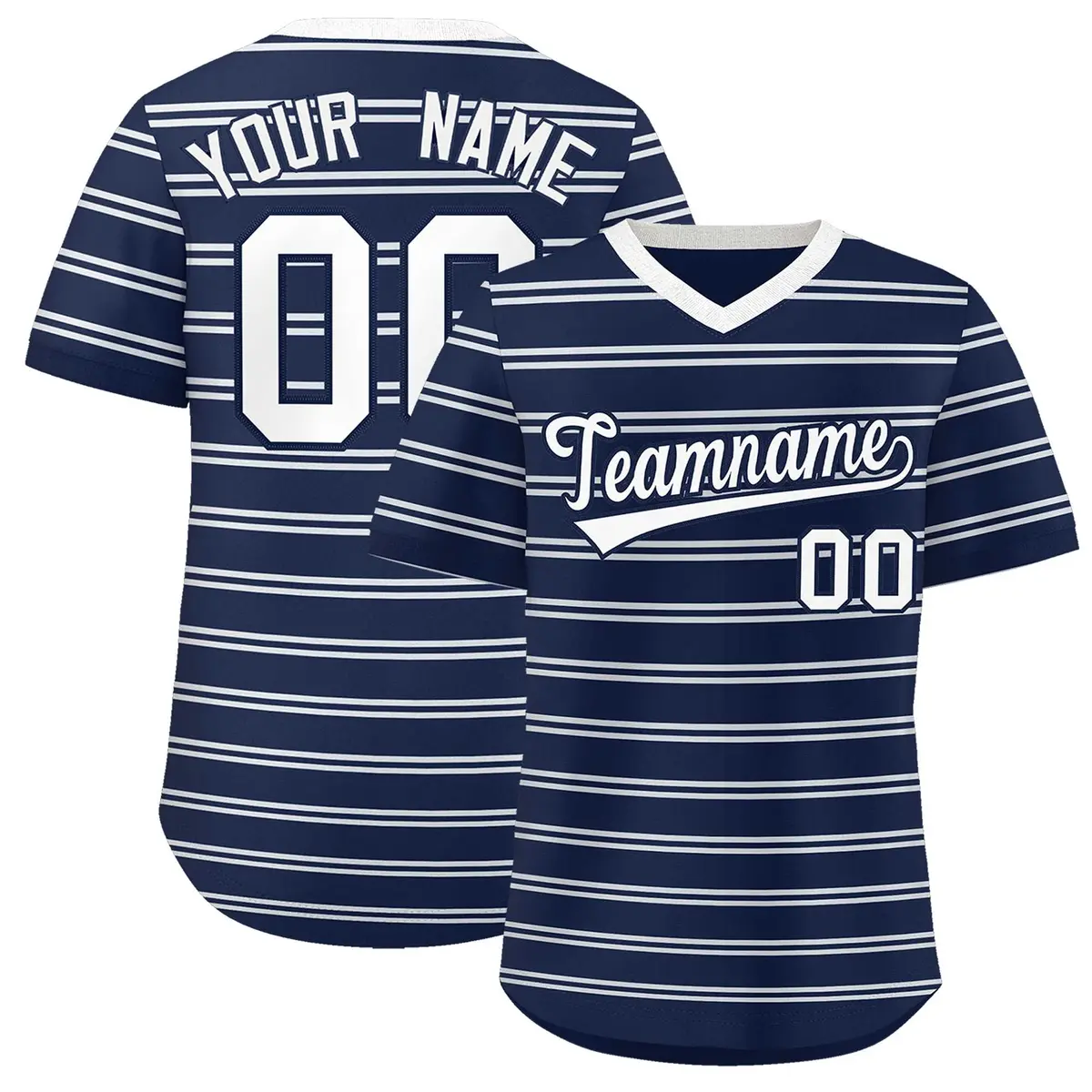 Navy White Horizontal Stripe Pullover Baseball Jersey
