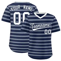 Navy White Horizontal Stripe Pullover Baseball Jersey 1