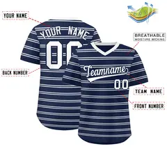 Navy White Horizontal Stripe Pullover Baseball Jersey 2