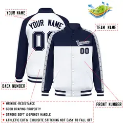 Navy White K-Ribbon Raglan Color Block Varsity Letterman Jacket 2