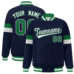 Navy White-Kelly Green Color Block Varsity Baseball Jacket