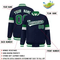 Navy White-Kelly Green Color Block Varsity Baseball Jacket 2