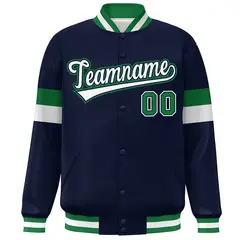 Navy White-Kelly Green Color Block Varsity Baseball Jacket 3