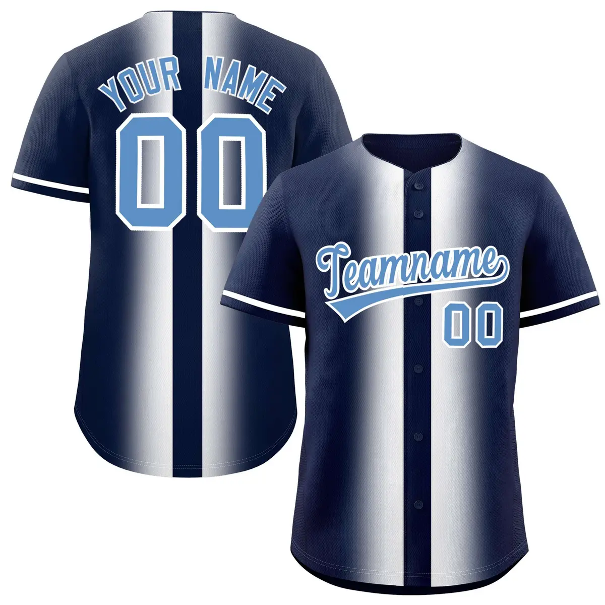 Navy White Lapel Gradient Fashion Baseball Jersey
