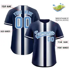 Navy White Lapel Gradient Fashion Baseball Jersey 2