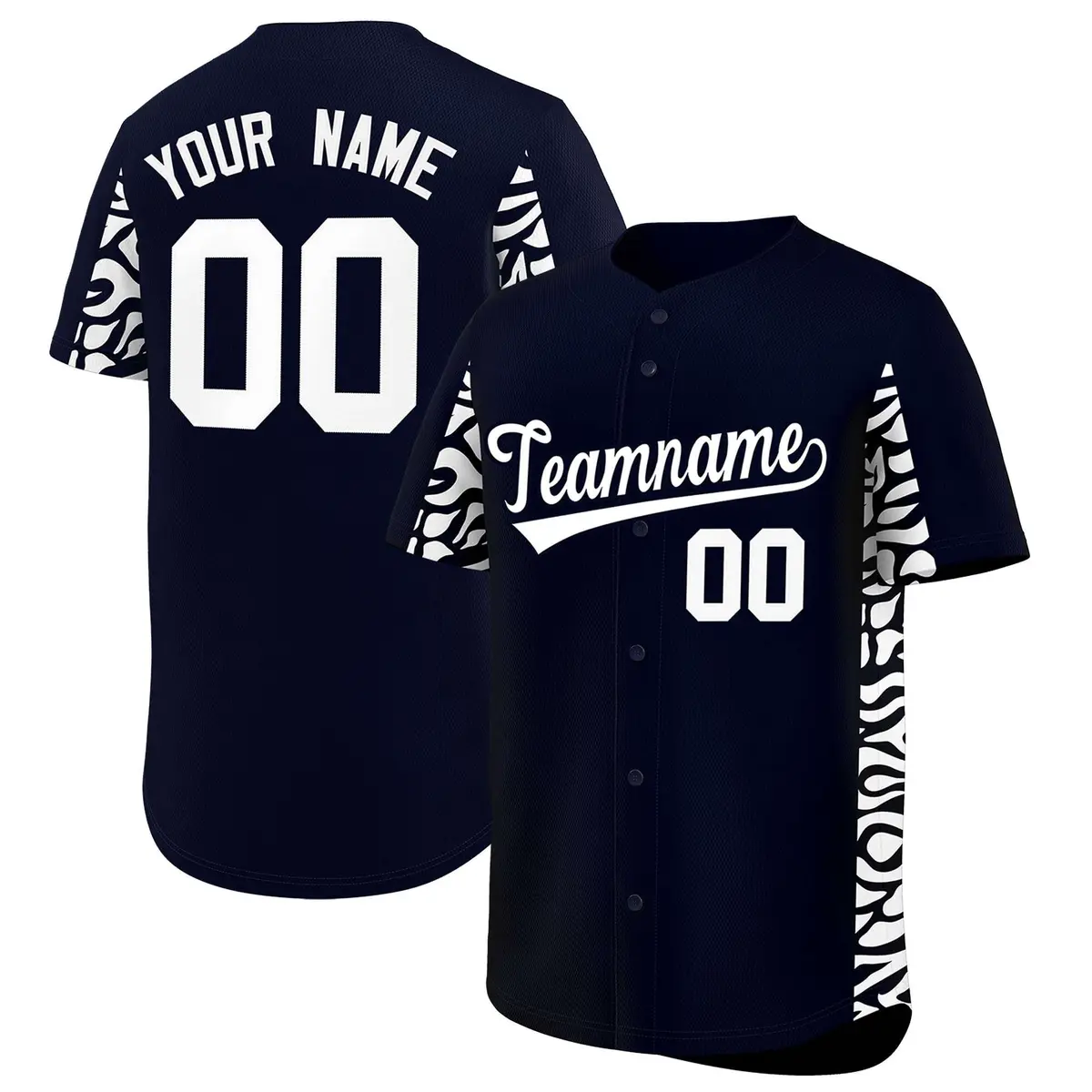 Navy White Leopard Graffiti Side Design Baseball Jersey
