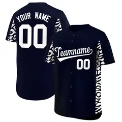 Navy White Leopard Graffiti Side Design Baseball Jersey 1