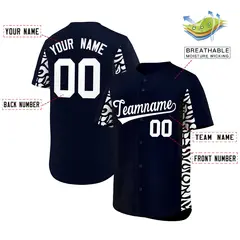 Navy White Leopard Graffiti Side Design Baseball Jersey 2
