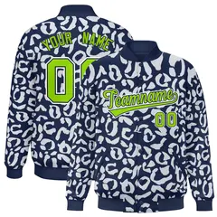 Navy White Leopard Graffiti Varsity Letterman Jacket 1