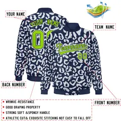 Navy White Leopard Graffiti Varsity Letterman Jacket 2