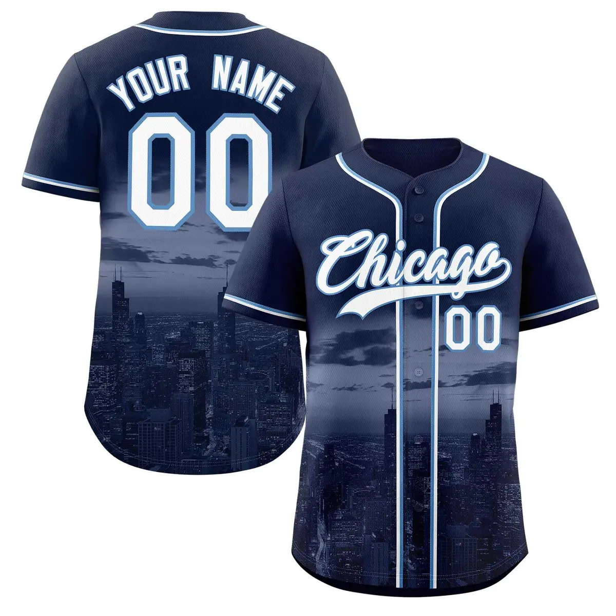 Navy White-Light Blue Chicago City Skyline Baseball Jersey