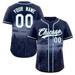 Navy White-Light Blue Chicago City Skyline Baseball Jersey 1