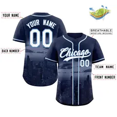 Navy White-Light Blue Chicago City Skyline Baseball Jersey 2