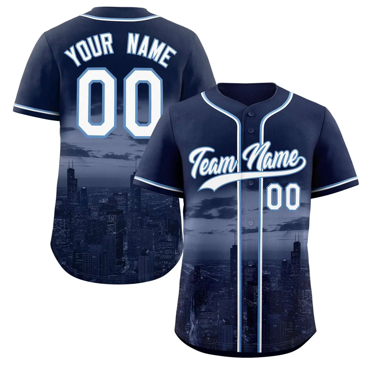 Navy White-Light Blue Chicago City Skyline Baseball Jersey