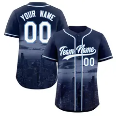 Navy White-Light Blue Chicago City Skyline Baseball Jersey 1